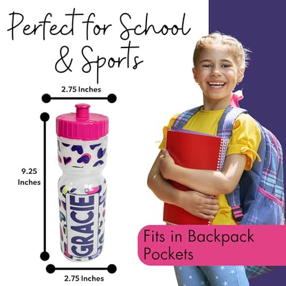 50 Strong | Personalized Kids Sports Water Bottle, 22 oz, Leopard Hearts - color: Hearts - Custom