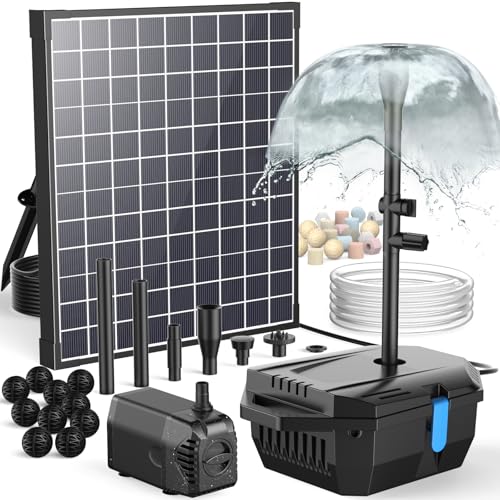 25W Solar Pond Filter with Water Pump, Solar Pond Pump with 6.6FT PVC Tubing/16.5FT Cord, Pond Filter Box for Outdoor Small Pond Waterfall Garden Bird Bath Water Clear - size: 25W