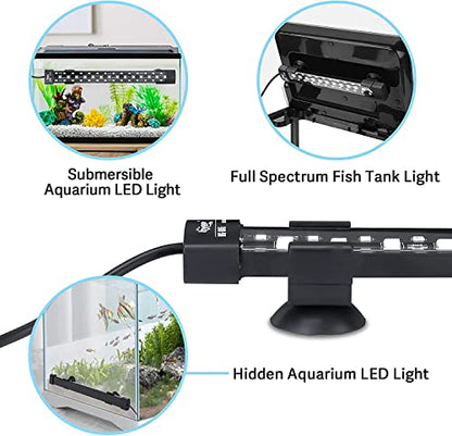 hygger 24/7 Mode Submersible Aquarium LED Light, Full Spectrum Hidden Fish Tank Light with 3 Rows Beads 7 Colors Auto On Off Sunrise-Daylight-Moonlight, Adjustable Timer Brightness - size: 15.9in 10W
