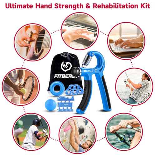 FitBeast Grip Strengthener Forearm Strengthener Hand Grips Strengthener Kit - 5 Pack Adjustable Resistance - color: Light Blue