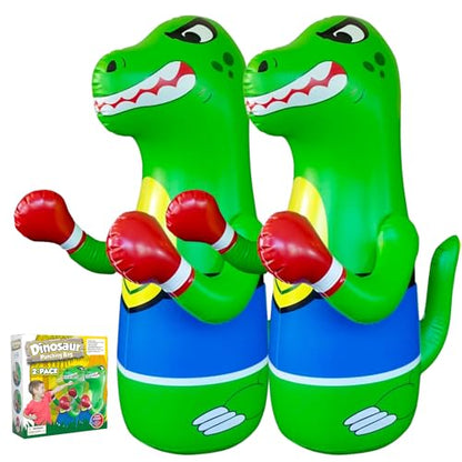 Preferred Toys 47" Inflatable Dinosaur Punching Bag for Kids - Durable Blow Up Kids Punching Bag with Bounce Back Base - Inflatable Indoor Outdoor Active Toddler Bop Play Toy - color: Green (2-Pack)