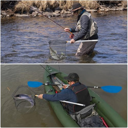Fishing Net with Adjustable Handle, 41–85Inch Fish Net with Foldable Landing Net Suitable for Catching Salmon, Trout, Bass and Other Fish Species for Kayaking or Fly Fishing Enthusiasts