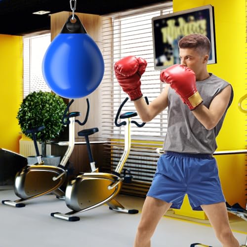 GYMAX Punching Bag, Water Aqua Bag w/Water Injector & Hanging Accessories, Folding Heavy Duty Boxing Bag for Home Gym, Boxing Training Equipment for Adults - style: Blue, 180LBS