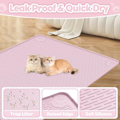 Cat Litter Mat, Extra Large 40" x 28" Silicone Mat Litter Trapping Mat for Scatter Control, Soft on Kitty Paws, Easy to Clean (Pink) - color: Pink