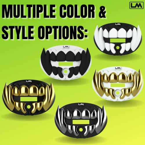 Loudmouth Football Mouth Guard for Youth & Adult - 3D Chrome Beast Silver Teeth Mouthpiece with Strap, No-Boil Braces-Friendly Sports Mouthguard (Chrome Black/Silver) - color: 3d Beast - Chrome Black/Silver