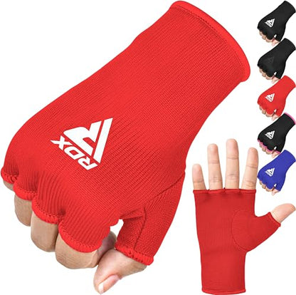 RDX Boxing Hand Wraps Inner Gloves Men Women, Half Finger Elasticated Bandages, Under Mitts Fist Protection, Muay Thai, Kickboxing, MMA, Martial Arts Speed Bag Punching Training - color: Red White, size: Large