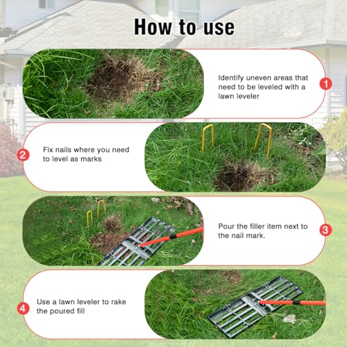 Lawn Leveling Rake - Lawn Leveler with 78" Adjustable Steel Handle, 30"x10" Ground Plate for Yard, Grass, Level Soil, Dirt Ground or Golf Field