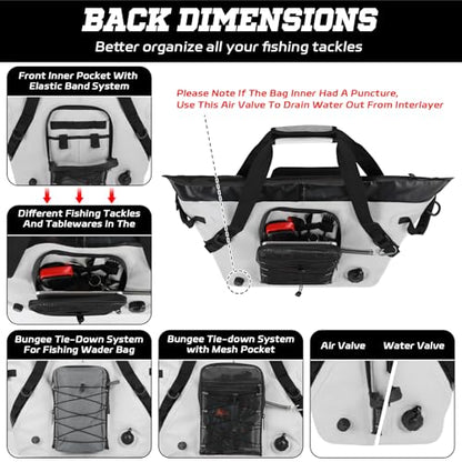 Insulated Fish Cooler Kill Bag with Flat Bottom-26x18 31x14 40x16 50x18 60x20 70x25 Inches Waterproof Fishing tackle Kill Cooler Bag - color: Light Grey-26x18x9