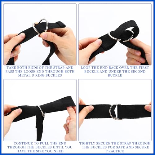 Leyndo Yoga Strap Stretching Pilates Exercise Adjustable Straps 6 ft Non Elastic Yoga Belt with Adjustable D Ring Buckle for Pilates Gym Workouts Fitness - color: Black