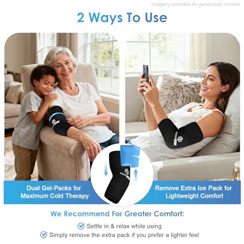 ComfiTECH Dual-Gel Elbow Ice Pack Wrap for Arm, Knee & Calf, L | Multi-Use Ice Sleeve with 30-Min Cooling for Tennis Elbows, Golfers Arm, Reusable Cold Compression for Muscle Relaxation - size: L-Dual-Gel