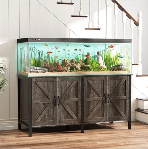 VOWNER 100-150 Gallon Fish Tank Stand with Power Outlet, Heavy Duty Aquarium Stand with Cabinet Storage for Fish Tank, Turtle Tank, Reptile Terrarium, 60" L*23.6" W Tabletop, 2200 LBS Capacity, Grey - color: Grey