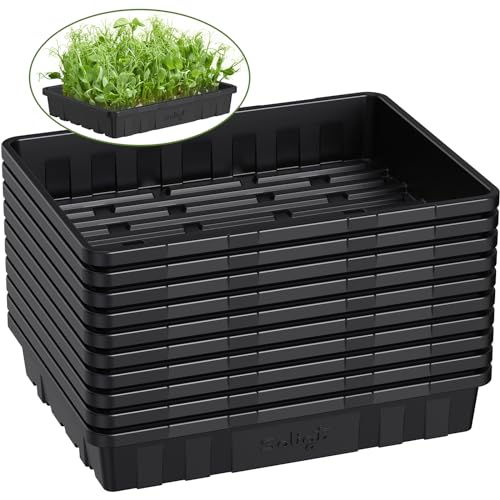 SOLIGT Extra Thick Heavy Duty 10 Pack Seed Starting Trays - Microgreens Growing Trays Seedling Plant Germination Starter Tray Transplant Fodder Flats, No Holes, No Leakage, Reusable, 14 * 10.8 * 2.3" - size: 1014