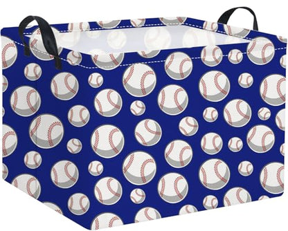 Rectangular Baseball Toy Storage Bin Organizer Box - Kids Gift Basket (Blue Baseball) - color: Blue Baseball