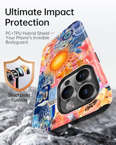 for iPhone 14 Pro Max Case, Sun Evil Eye Collage Aesthetic Phone Case, Compatible with Magsafe, Trendy Vintage Summer Fruit Starfish European Slim Shockproof Protective Women Girl Cover