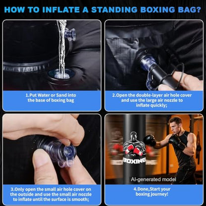 Punching Bag for Adults with Stand, 71'' Free Standing Heavy Boxing Bag with Boxing Gloves and Pump, Kickboxing Bags for Men Teens Beginners Training MMA Muay Fitness Thai