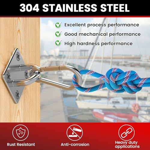 sprookber 304 Stainless Steel Pad Eye Snap Hook,M8 Ceiling Hook 1200Lb,8Pcs - size: 3.15 inch, style: Square