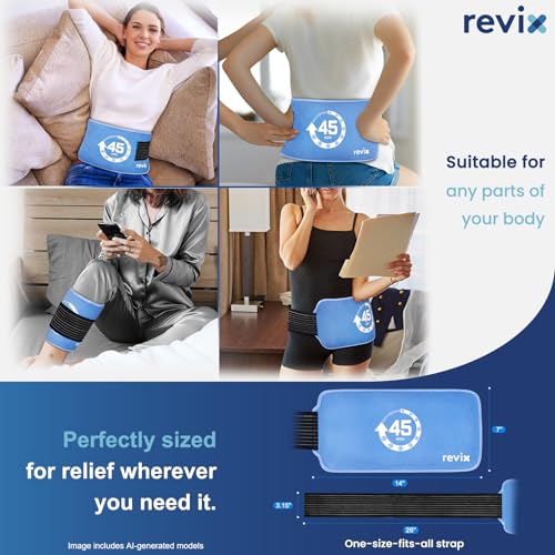 REVIX Ice Pack for Injuries Reusable, 14 × 7" Gel Cold Compress with Strap - size: Medium 14 × 7 Inch