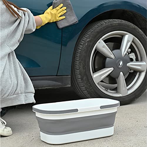 Collapsible Bucket with Wheels 14L (3.7 Gallon) - Versatile and Durable for House Cleaning, Camping, and RV - Convenient Rectangular Mop Cleaning Basket - Lightweight & Compact (14L-Grey) - color: 14l-grey