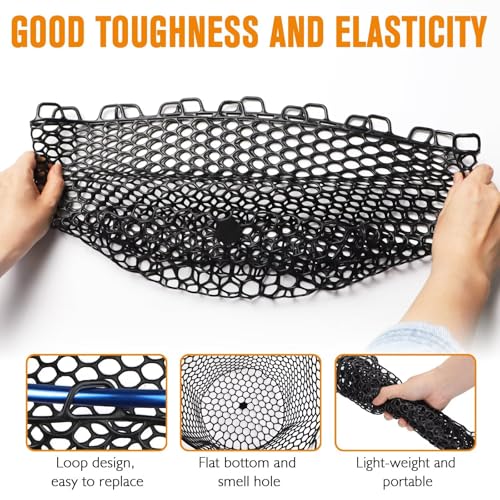 Rubber Fishing Net Replacement Netting Without Handle Clear Black Fishing Nets for Fish Fly Fish Landing Net Bag for Freshwater Saltwater Foldable Trout Net Rubber Mesh 5 Sizes White Black Red