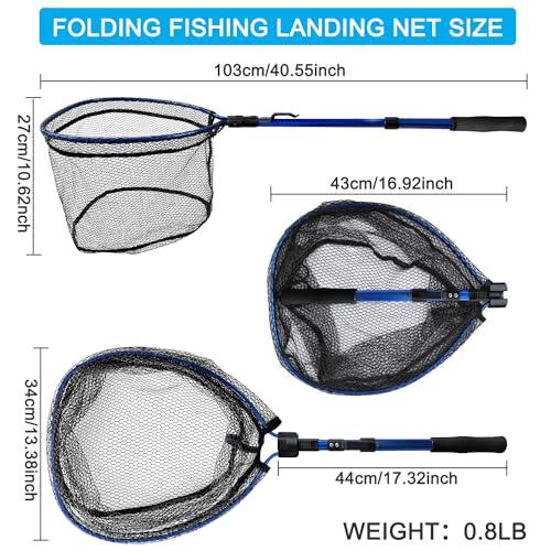LBW Collapsible Fishing Net with Handle, Folding Kayak Net for Freshwater or Saltwater, Trout Catfish Bass Compact Rubber Landing Net - color: Telescopic Pole