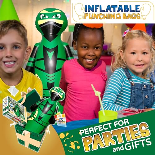 INFLATABLE DUDES Kids Punching Bag- Bop Bag | Sand-Base - color: Green Archer Standard Ninja | Pre-filled with Sand, size: 47"