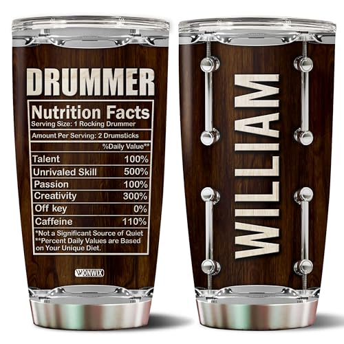 Personalized Drummer Gifts For Men Women Coffee Cup Travel Mug Water Bottle Tumbler Gift for Music Lovers Drum Players Daughter Son Christmas Birthday 20oz Stainless Steel Insulated with Lid - color: DRUM