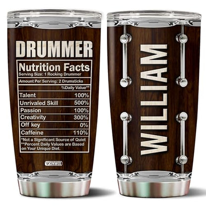 Personalized Drummer Gifts For Men Women Coffee Cup Travel Mug Water Bottle Tumbler Gift for Music Lovers Drum Players Daughter Son Christmas Birthday 20oz Stainless Steel Insulated with Lid - color: DRUM