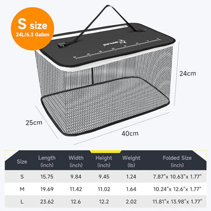 SANLIKE Floating Fishing Basket Collapsible Fishing Net Cage, Rubber Coated Net Fish Basket for Live Caught Fish Minnows Bait Bucket Minnow Trap, 24L/40L/59L，Black/Grey - color: S-24L-Black