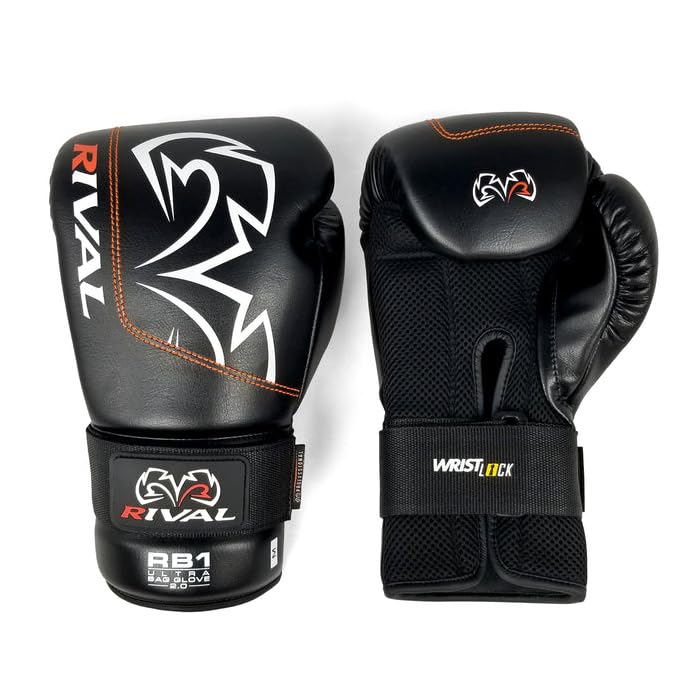 RIVAL Boxing RB1 2.0 Ultra Bag Gloves, Hook and Loop Closure, Super-Resistant Microfiber, High-Density Foam, Breathable Mesh Palm - color: Black, size: Small