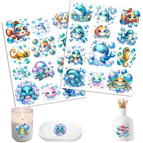 UV DTF Cup Wrap Transfer Stickers for Tumblers and Glasses, 2 Sheets Sea Animals Rub On Decals for Cups, Mugs, Water Bottles - style: Sea Animals
