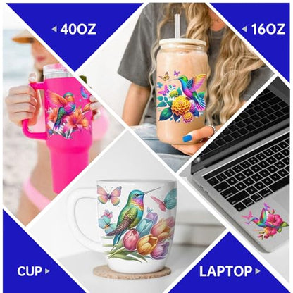 UV DTF Cup Wrap Transfer Stickers, 4 Sheets Bird Rub On Transfers for Tumblers Water Bottles Glass Cups Mugs Ceramics - style: Bird