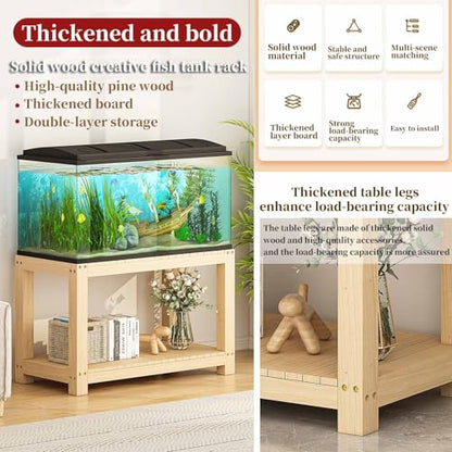 FORRTY Solid Wood Aquarium Stand – Heavy Duty Wooden Fish Tank Stand With 2-Tier Storage | Natural Pine Reptile Tank Table | Indoor Plant Rack | Printer Table | Multi-Purpose Shelf | 30–150cm Width(Wo