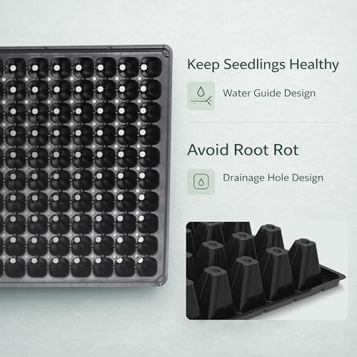 Gardzen 10 Pack 200 Cell Seed Starter Trays, 1.5" Deep Plug Tray for Seedlings, Durable Seedling Trays with Drainage Holes, Fit Standard 1020 Drip Tray for Indoor&Outdoor Use