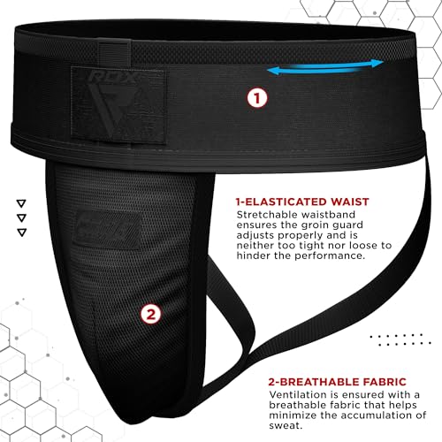 RDX Groin Protector Cup Men, Boxing Kickboxing MMA Muay Thai Sparring Groin Guard, Ventilated Adjustable,Karate Fighting Training, Underwear Jiu Jitsu BJJ Protection, Boys Youth - color: Black, size: Small