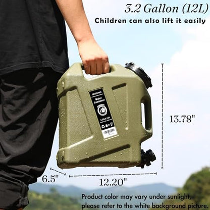3.2 Gallon Water Jug with Spigot, BPA Free Leak-Proof Camping Water Container, Portable Emergency Water Storage for Outdoor Hiking, Camping, Home Use, Camping Essentials