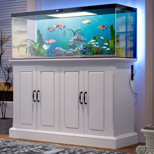 55-75 Gallon Fish Tank Stand with Charging Station, Heavy Duty Gallon Aquarium Stand with Storage Cabinet & Drawers, Fish Tank Table for Turtle Tanks Reptile Terrarium, 880 LBS Capacity (White, 55-75)