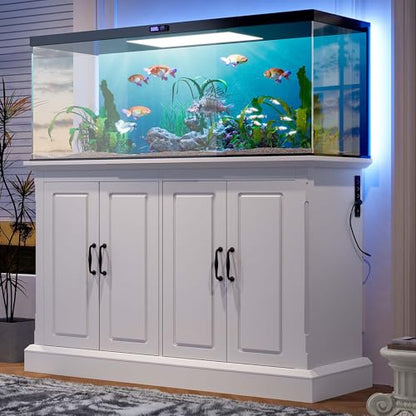 55-75 Gallon Fish Tank Stand with Charging Station, Heavy Duty Gallon Aquarium Stand with Storage Cabinet & Drawers, Fish Tank Table for Turtle Tanks Reptile Terrarium, 880 LBS Capacity (White, 55-75)