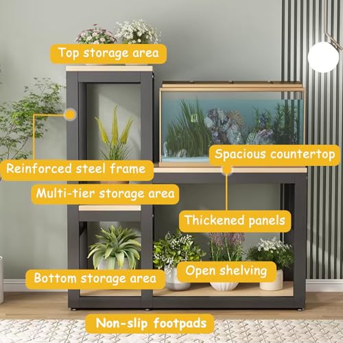 Aquarium Stand, Terrarium Stand, With Storage Shelf, Heavy-Duty Reptile Enclosure Stand, Suitable For Home And Office Use, Ideal For Reptiles, Turtles,Fish(Black+Teak,23.6x15.7in)