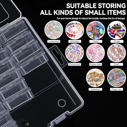 Bead Organizer Box, 46Pcs Small Bead Organizers and Storage Plastic Cases, Mini Clear Storage Containers Boxes with Hinged Lid for Diamond Painting Accessories Seed Jewelry Crafts