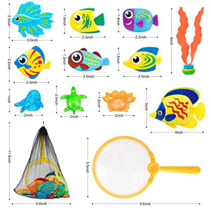 23 Pcs Pool Toys for Kids, Bath Toys Dive and Grab Fishing Game Set, Diving Toys for Summer Pool Swimming Bath Time