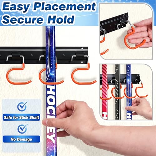 Hockey Stick Holder Wall Mount Display, 5-Hook Storage Rack
