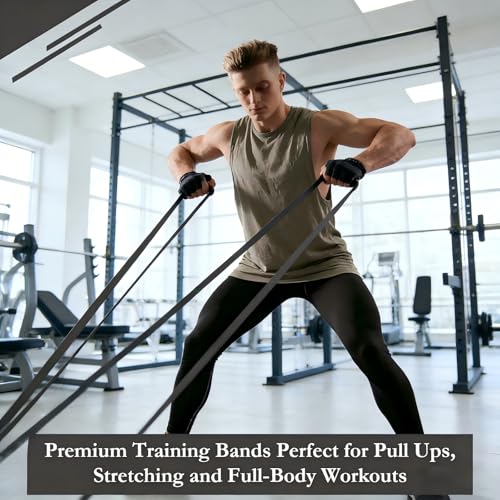 16-Pcs Resistance Bands Set - Premium Elastic Workout Bands for Home Gym, Strength Training, Yoga & Physical Therapy - color: Black(25-65 lbs)