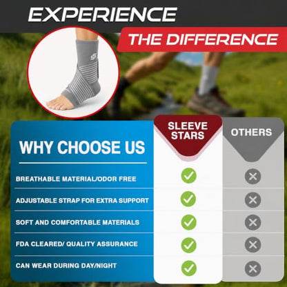 Sleeve Stars Ankle Brace Men & Women Support (Single/M:10"-12"/Gray) - color: Gray, size: Medium