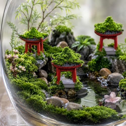 8 pcs Chinese Pavilion Pagoda with Glass Micro Landscape Dollhouse Decoration Japanese Miniature Pagoda Statue Tabletop Fairy Garden Decoration