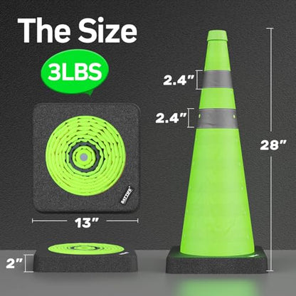 BATTIFE 28 inch Collapsible Green Traffic Safety Cones Weighted Base 2 Pcs - color: Green