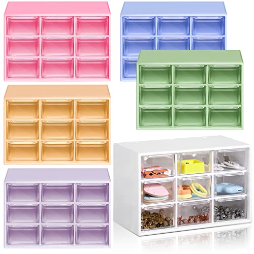 6 Pcs Mini Drawer Organizer Small Organizer with 9 Drawers Plastic Desktop Craft Storage Box for Office Home Room Jewelry Cosmetics Collection(Multicolored) - color: Multicolored