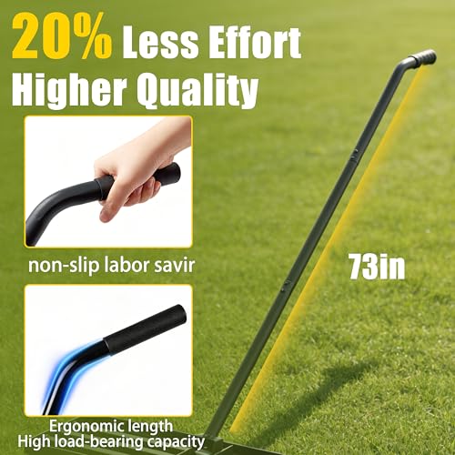 Lawn Leveling Rake, 48" Stainless Steel Head, Ergonomic Bent Handle, Level Soil & Sand, 6ft Long Handle for Yard, Garden, Sports Field - size: 48"x10"