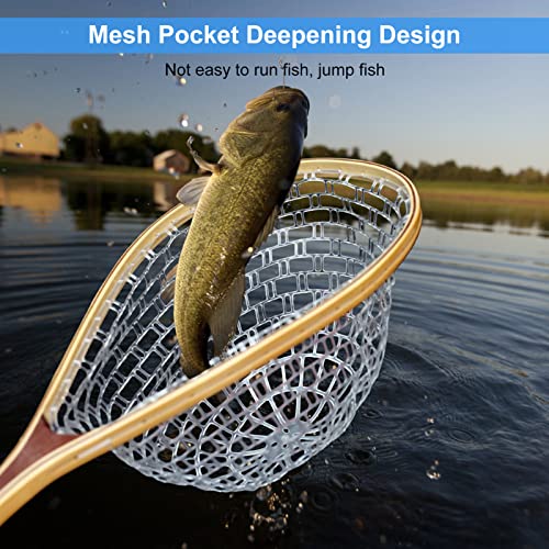 Replacement Fly Fishing Landing Net, Non Snag Soft Rubber Mesh Fishing Net Replacement, 100cm Depth Catch and Release Knotless Net for Trout Bass Carp Fish Friendly for Fly Fishermen