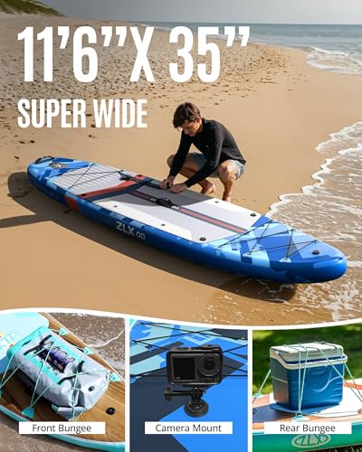 11'6"x35" Inflatable Paddle Board for Adults, Extra Wide Stable SUP | Stand Up Paddleboard, Non-slip EVA Deck, Complete Accessories, Unique Center Fin, for All Skill Levels Paddling On Any Water - color: Dark Blue