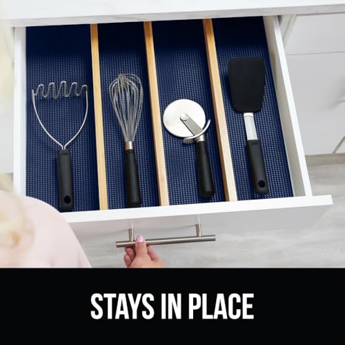 GORILLA GRIP powerGRIP Drawer Shelf and Cabinet Liner, Thick Strong Hold, Non-Adhesive Liners Protect Kitchen Cabinets and Cupboard, Bathroom Drawers, Easy Install, Breathable Mat, 12" x10', Navy Blue - color: Navy, style: 12" x 10'